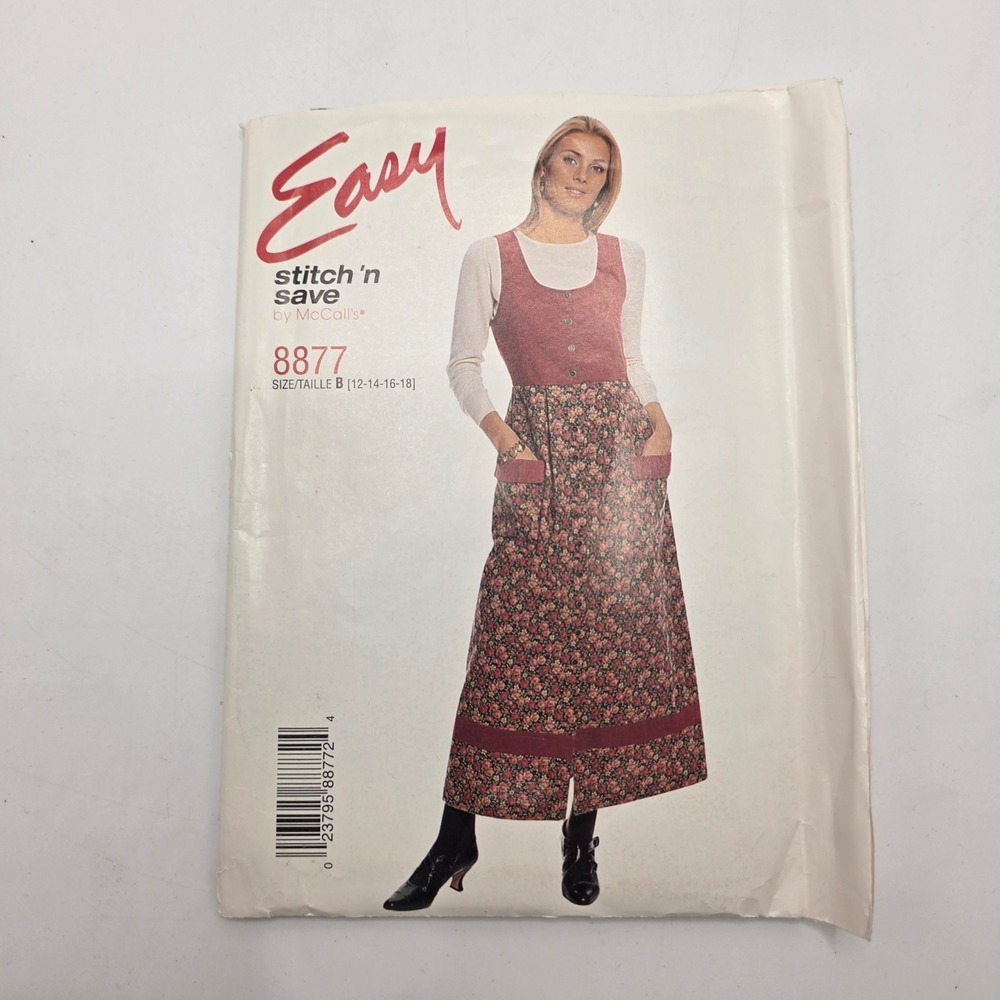 McCall's 8877 Jumper Sewing Pattern 90s Cottagecore Button Front Dress 12-18